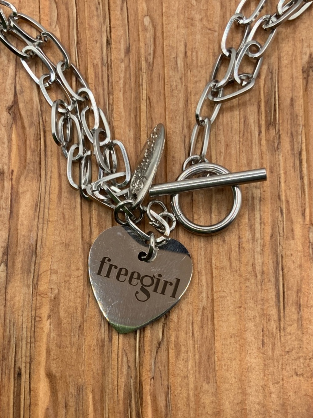 Plunder Design Silver Tone 'freegirl' Heart Toggle Charm Necklace